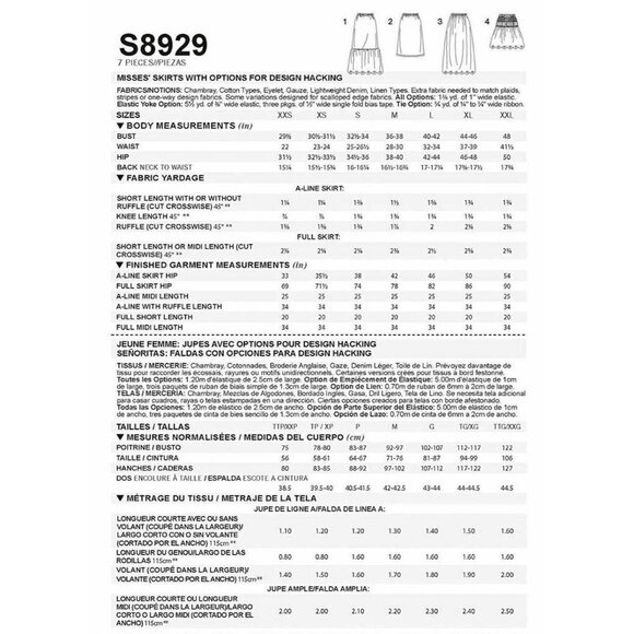 Simplicity Sewing Pattern 10179 8929 Misses Skirt Design Size XXS-XXL - Picture 2 of 3